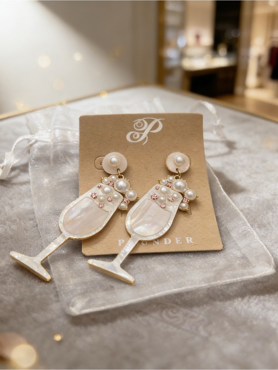 Plunder Jewelry - Pearly white and pink Champagne Glass Drop Earrings NWT